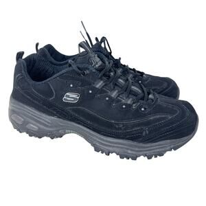 Skechers‎ D'Lites Play On Fashion Sneakers Womens 10 Black Leather Logo Lace Up